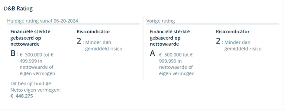 D&B Rating weergave
