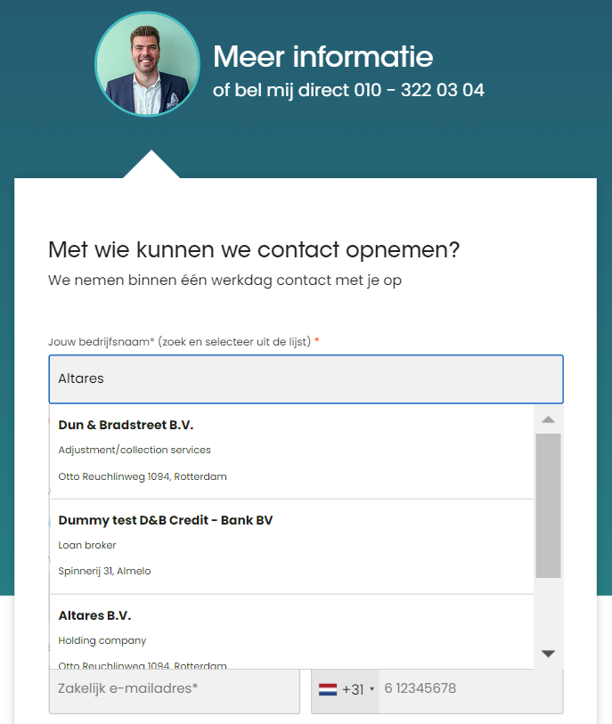 webform with drop down menu to choose a company