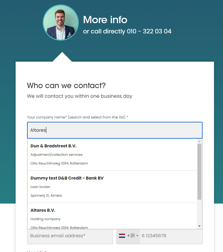 webform with drop down menu to choose a company