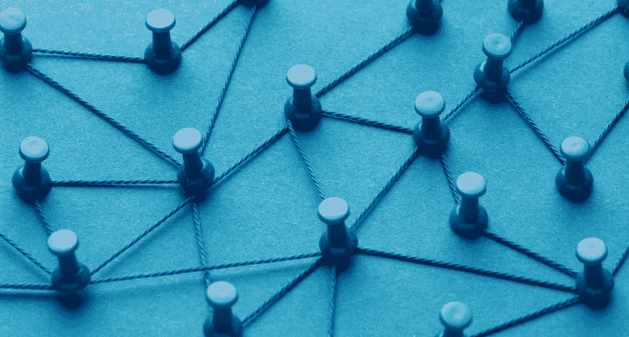 blue pins with threads to show a network of pins