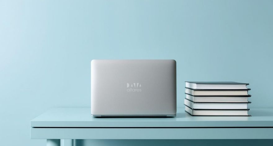 laptop op houten bankje