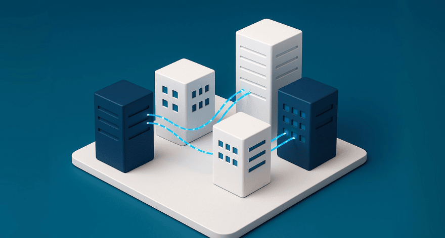 blue backhround with offices and lines between them