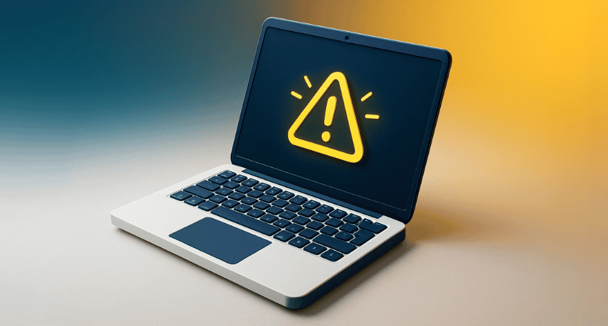 laptop with yellow warning sign