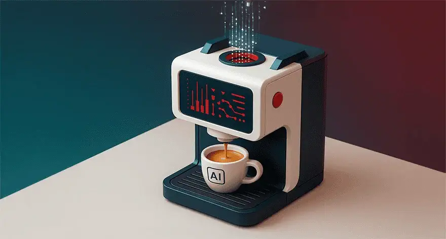 AI tekst op koffiekopje in koffiezetapparaat