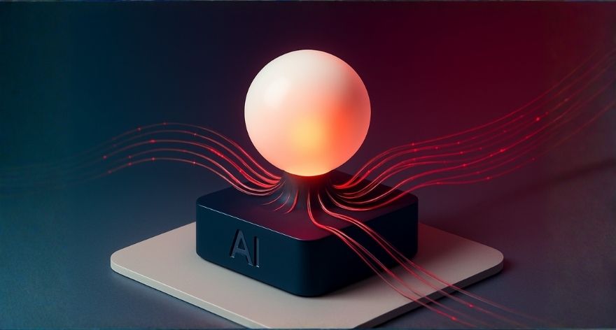 Central AI light sphere controlling multiple flowing data streams