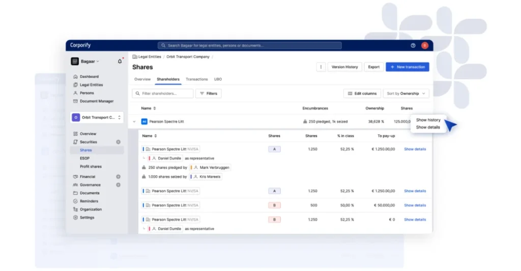 screenshot corporify dashboard