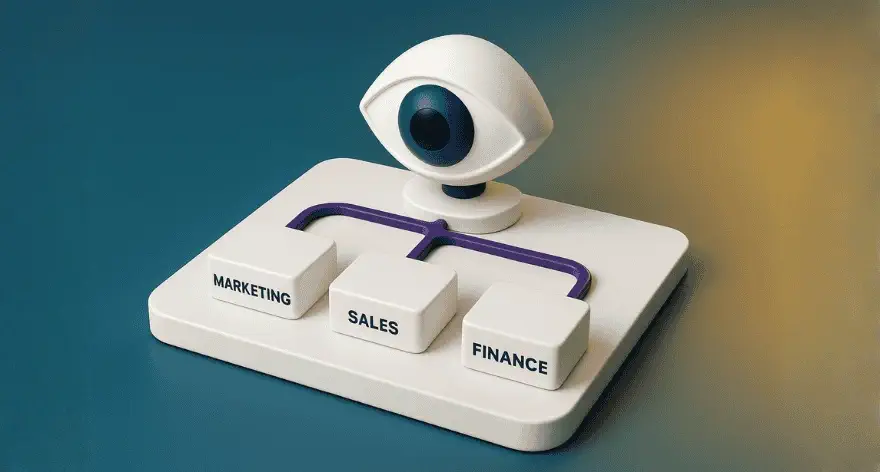large eye combining three streams, one named finance, one named marketing one named sales
